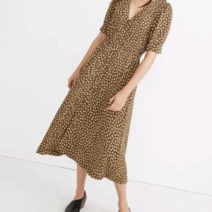 NWT Madewell Woodcut Flowers Button Cuff Midi Dress | size 0